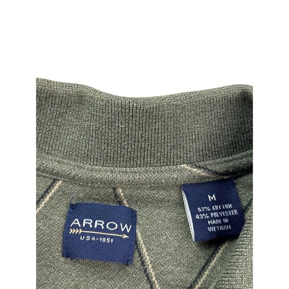 Arrow Mens Argyle Pattern Long Sleeve Polo Shirt Size M Green Black Yellow - Picture 3 of 4